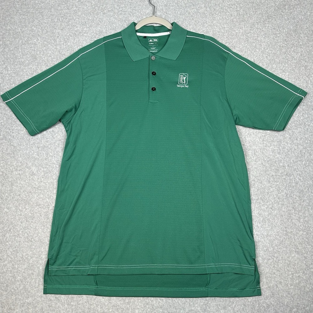 Adidas Shirt Mens L Green Climalite Polo‎ Short Sleeve TPG Tampa Bay Performance